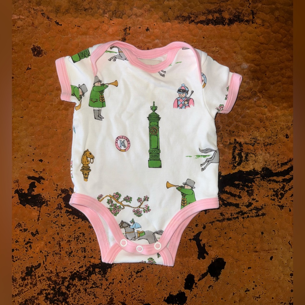 The Beaufort Bonnet Company White and Pink Baby Onesie